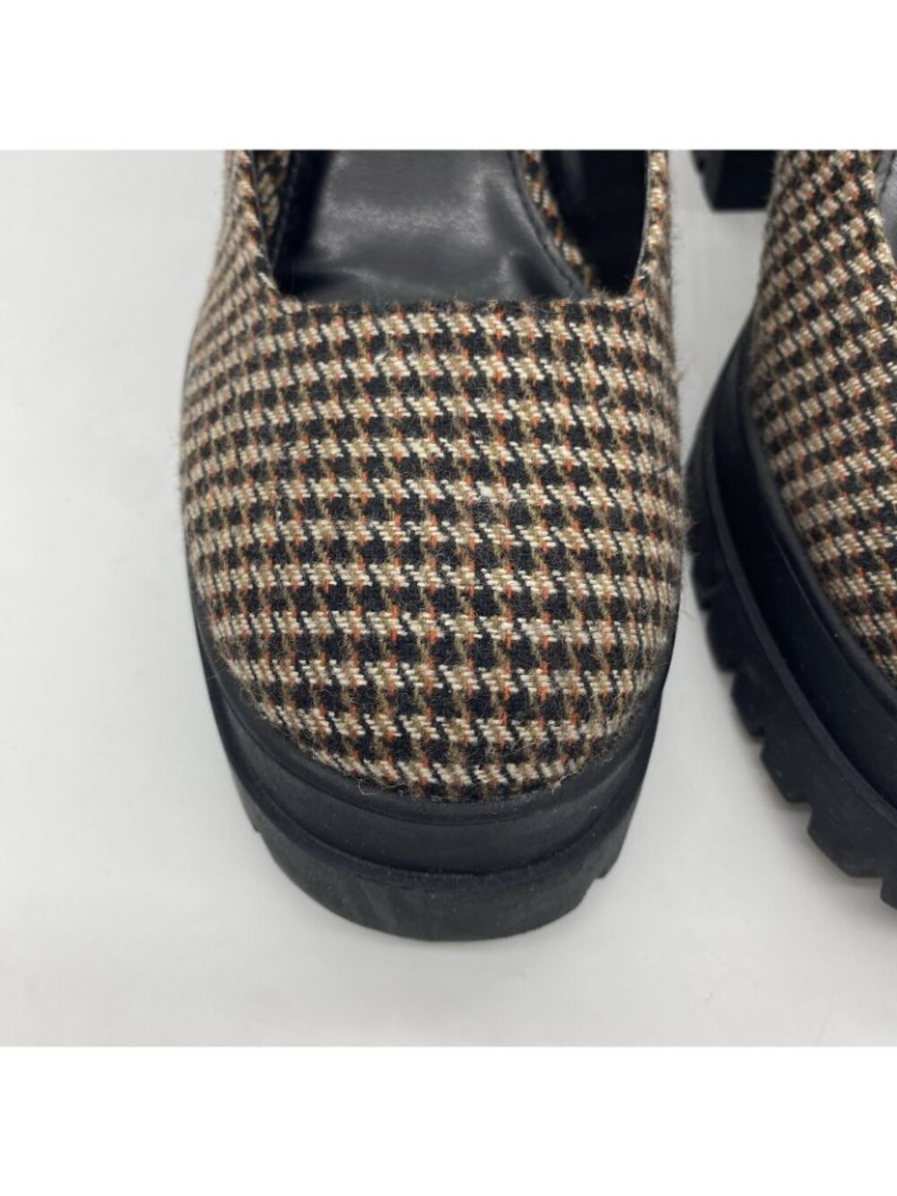 Steve Madden Orsen Mary Jane 9.5 Houndstooth Plaid Tweed Lug Block Heel Loafer - Picture 5 of 14